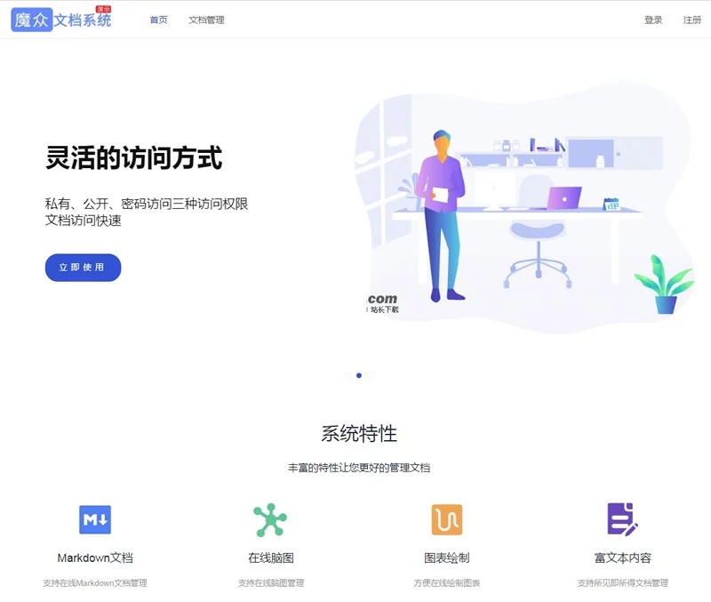 魔众文档管理系统+支持Markdown图表脑图富文本等集合插图