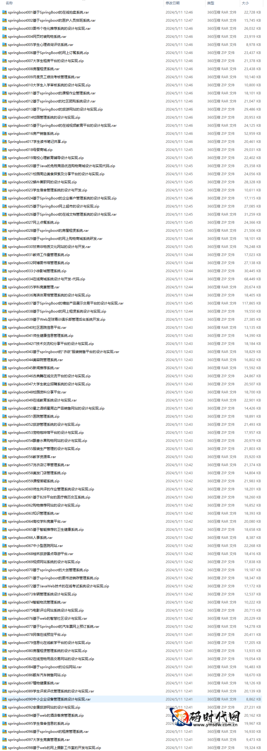 介绍 本资源是专为Java学习者、毕业设计需求者以及企业级应用开发者打造的一套超全SpringBoot项目实战合集。无论你是正在备战毕设的学生，还是希望提升项目经验的开发新人，这套资源都能为你提供从0到1的完整项目支撑。 合集内含三千多套基于SpringBoot框架开发的完整项目源码，覆盖了从入门级Demo到企业级复杂系统的各类应用场景。所有项目均采用前后端分离架构，后端基于Java和SpringBoot，集成MySQL数据库与MyBatis持久层框架；前端则灵活运用Vue.js及Nodejs生态，充分贴合当前主流的企业开发技术栈。 项目类型丰富多样，涵盖但不限于： 电商商城系统（如B2C商城、秒杀系统、团购平台） 后台管理系统（如权限管理、OA系统、数据监控） 行业应用（如房产销售、在线教育、旅游网站、社区团购、人力资源管理、心理辅导平台等） 工具与中间件整合（如Redis缓存、RabbitMQ消息队列、ElasticSearch搜索、WebSocket实时通信等） 毕设热门选题（如图书共享、作业管理、学生审核、在线考试、视频教育等） 每个项目均提供完整的源码文件（支持IDEA/Eclipse直接导入运行）、详细的设计文档/论文范文（可参考修改）、以及配套的SQL数据库脚本（一键建表，数据填充）。开发环境基于Windows 10/11，数据库访问使用Navicat，前端运行环境已配置完善，真正实现“开箱即用”。 无论你是想快速搭建一个毕设原型，还是希望学习SpringBoot与Vue的前后端联调技巧，这套合集都能极大节省你的时间成本。三千多套项目，总有一套适合你！